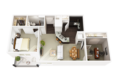Floor plan for 1 bed, 1 bath, 1042 sqft